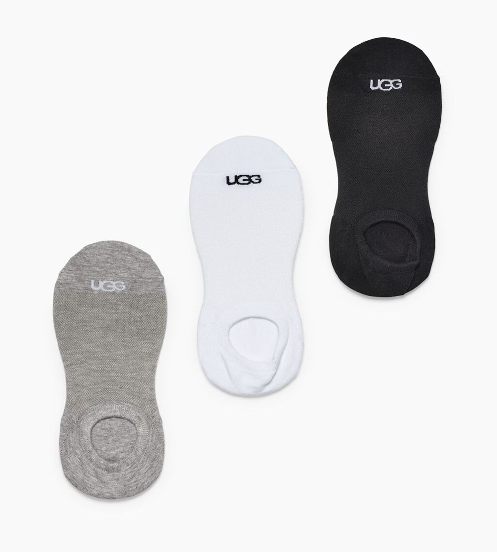 Ugg Stela No Show 3 Pack - Womens Socks - White / Grey / Black - NZ (7024XWYHQ)